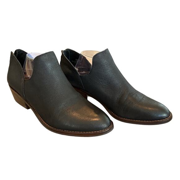 Lucky Brand Black Leather LP Freezia Booties Western Low Heel Ankle Boots 10M - Picture 1 of 8
